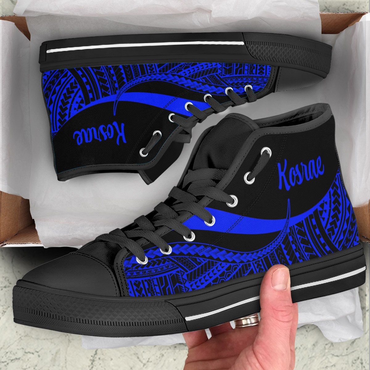 Kosrae High Top Shoes Blue - Polynesian Tentacle Tribal Pattern Unisex Black - Polynesian Pride