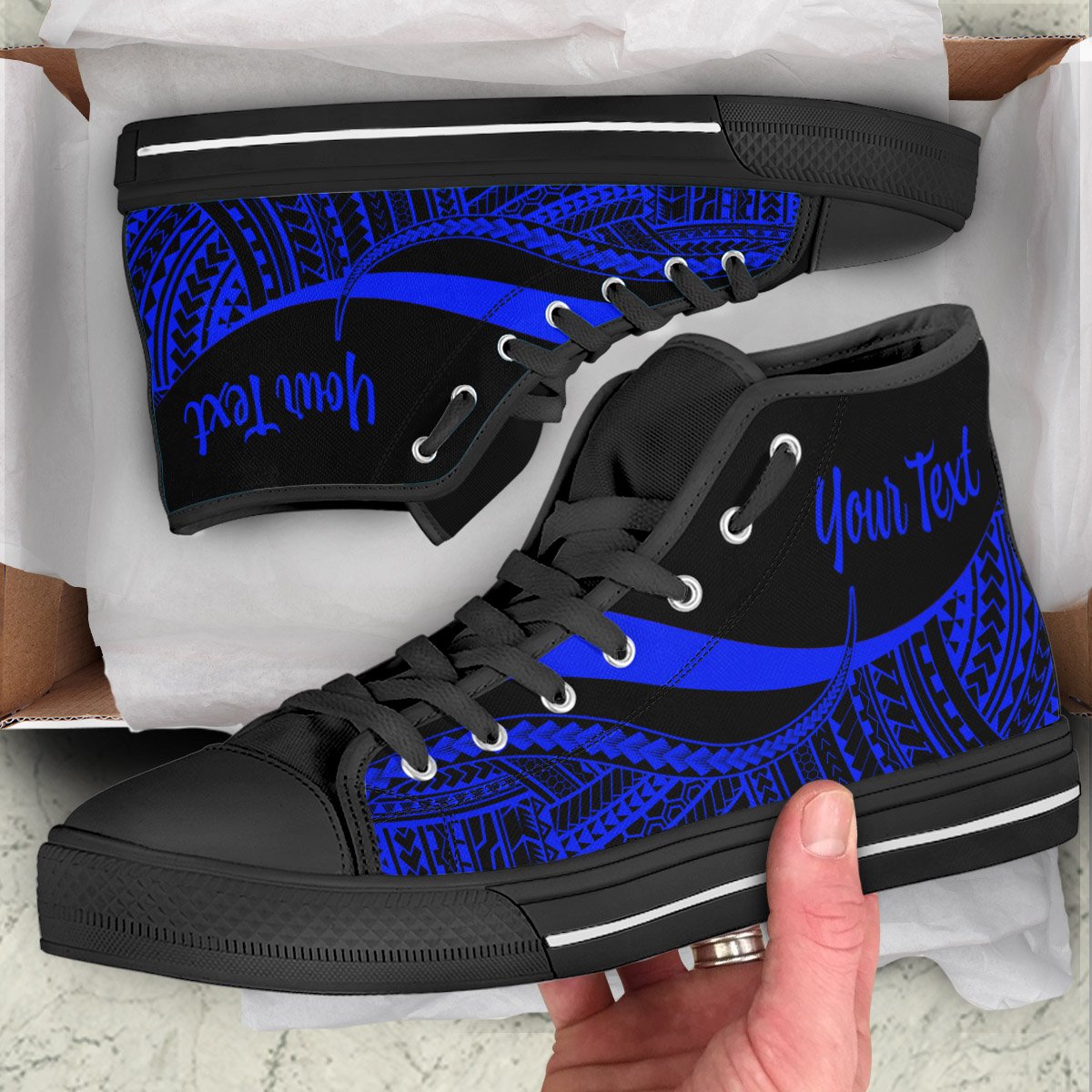 Northern Mariana Islands Custom Personalised High Top Shoes Blue - Polynesian Tentacle Tribal Pattern Unisex Black - Polynesian Pride