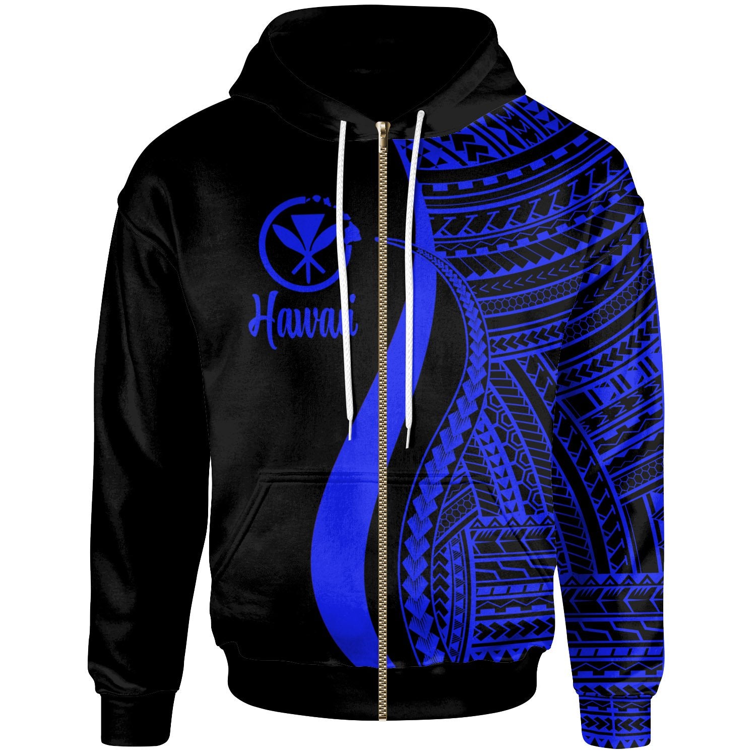 Hawaii Zip up Hoodie Blue Tentacle Tribal Pattern Unisex Blue - Polynesian Pride