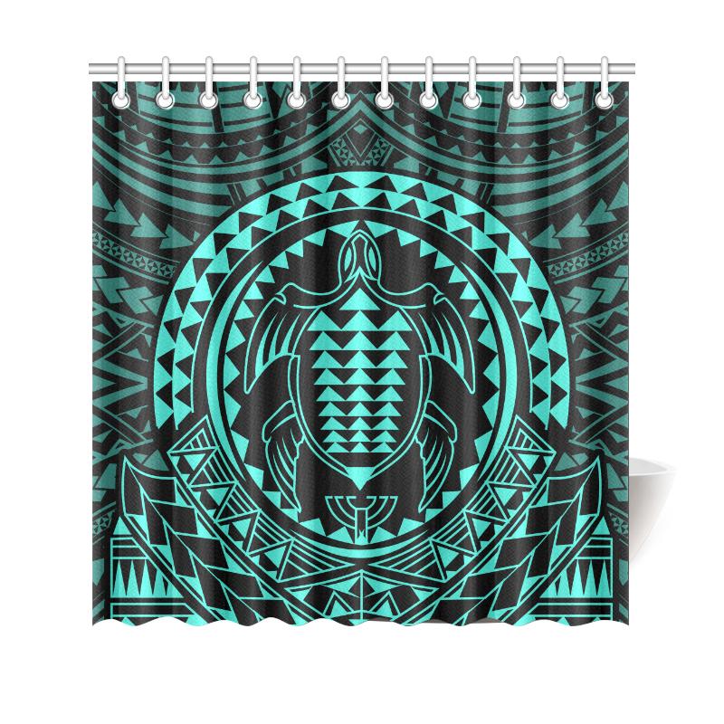 Hawaiian Kakau Honu Arc Turquoise Polynesian Shower Curtain 177 x 172 (cm) Turquoise - Polynesian Pride