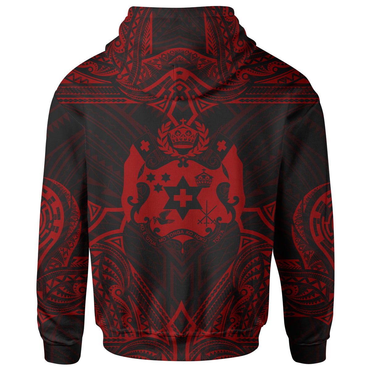 Tonga Custom Hoodie Coat of Arms With Patterns Red Color - Polynesian Pride