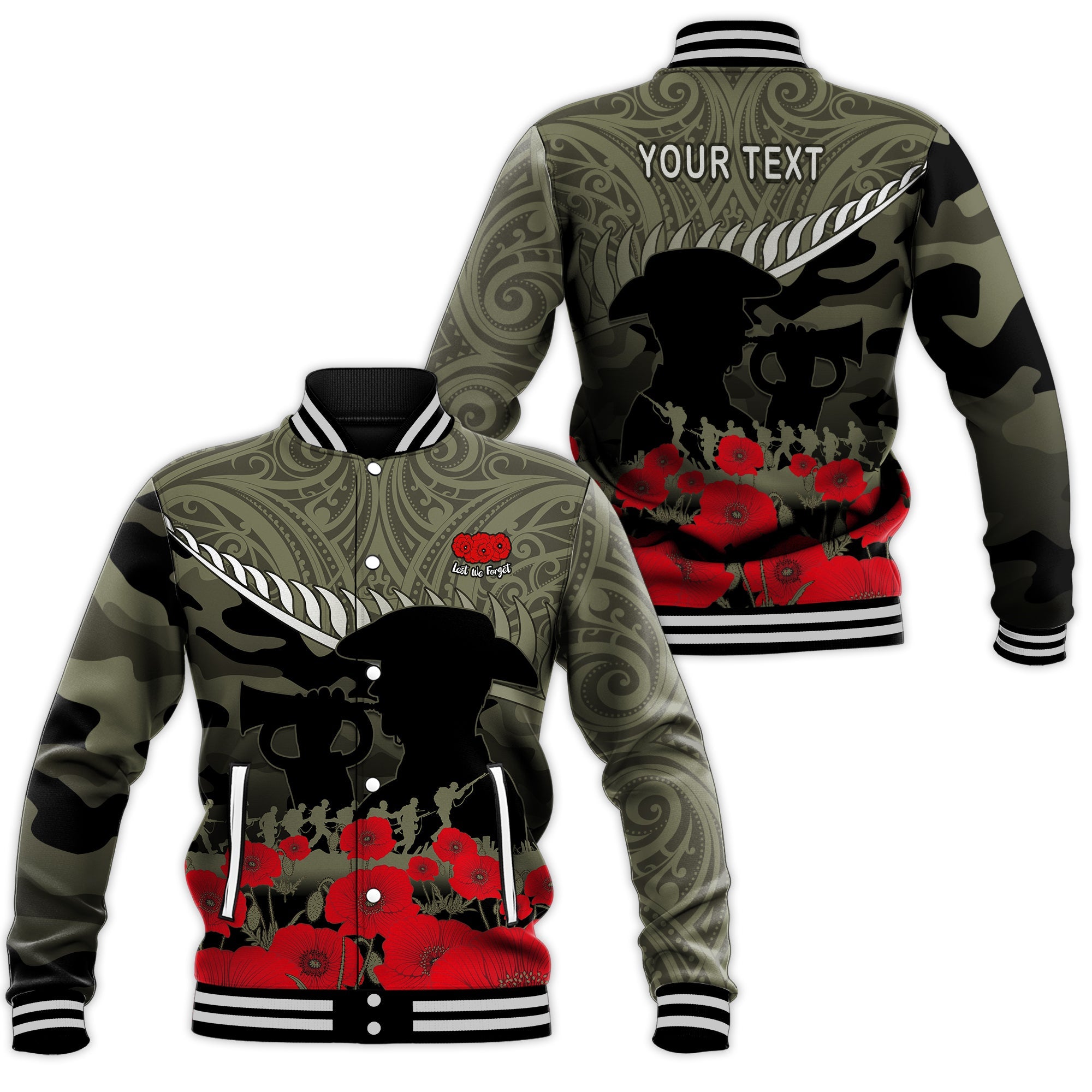 (Custom Personalised) New Zealand ANZAC 2022 Baseball Jacket Maori Camouflage LT14 Unisex Blue - Polynesian Pride