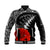 New Zealand Anzac 2022 Baseball Jacket Maori Mix Fern Poppy LT13 Unisex Black - Polynesian Pride