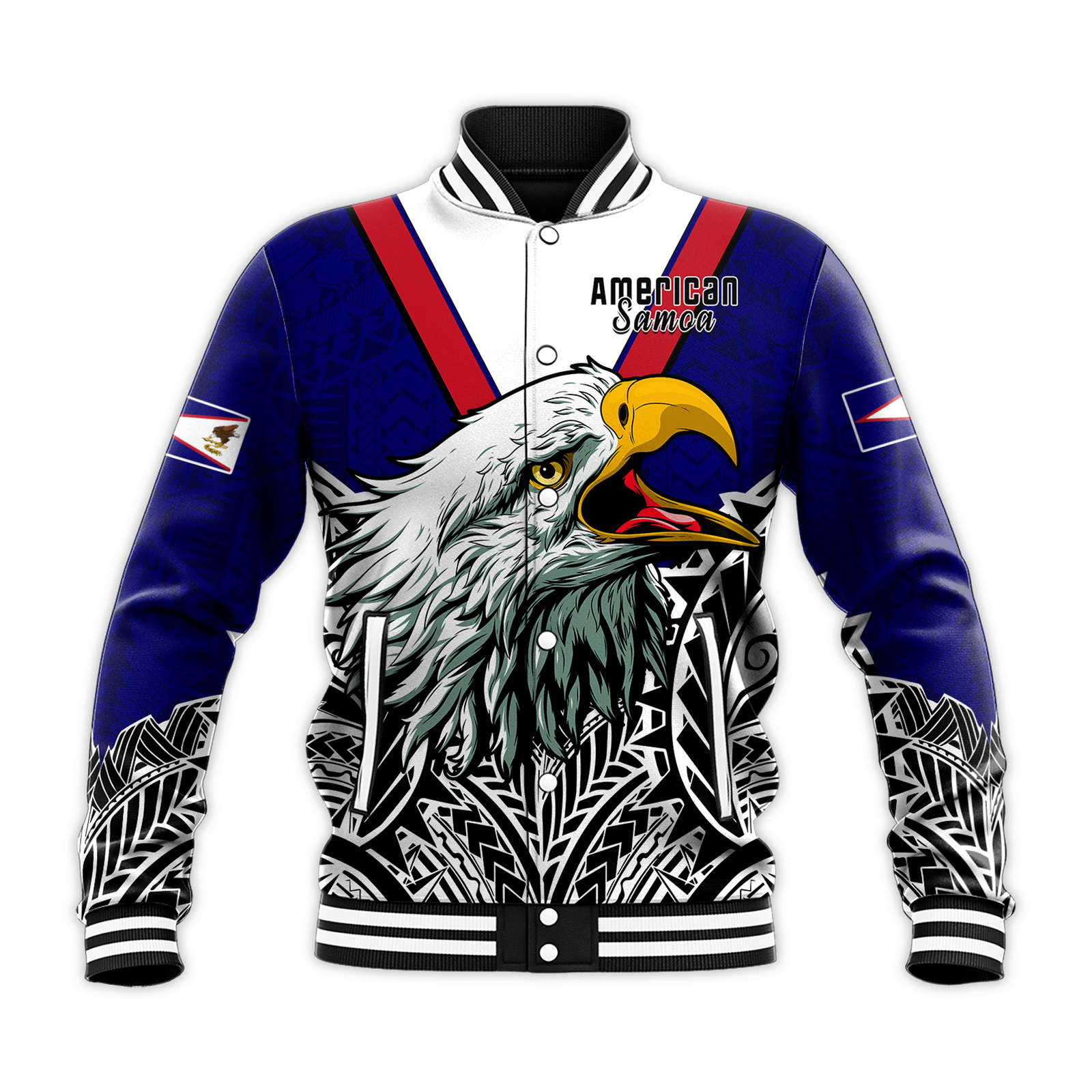 American Samoa Baseball Jacket Bald Eagle Mix Polynesian LT13 Unisex Blue - Polynesian Pride