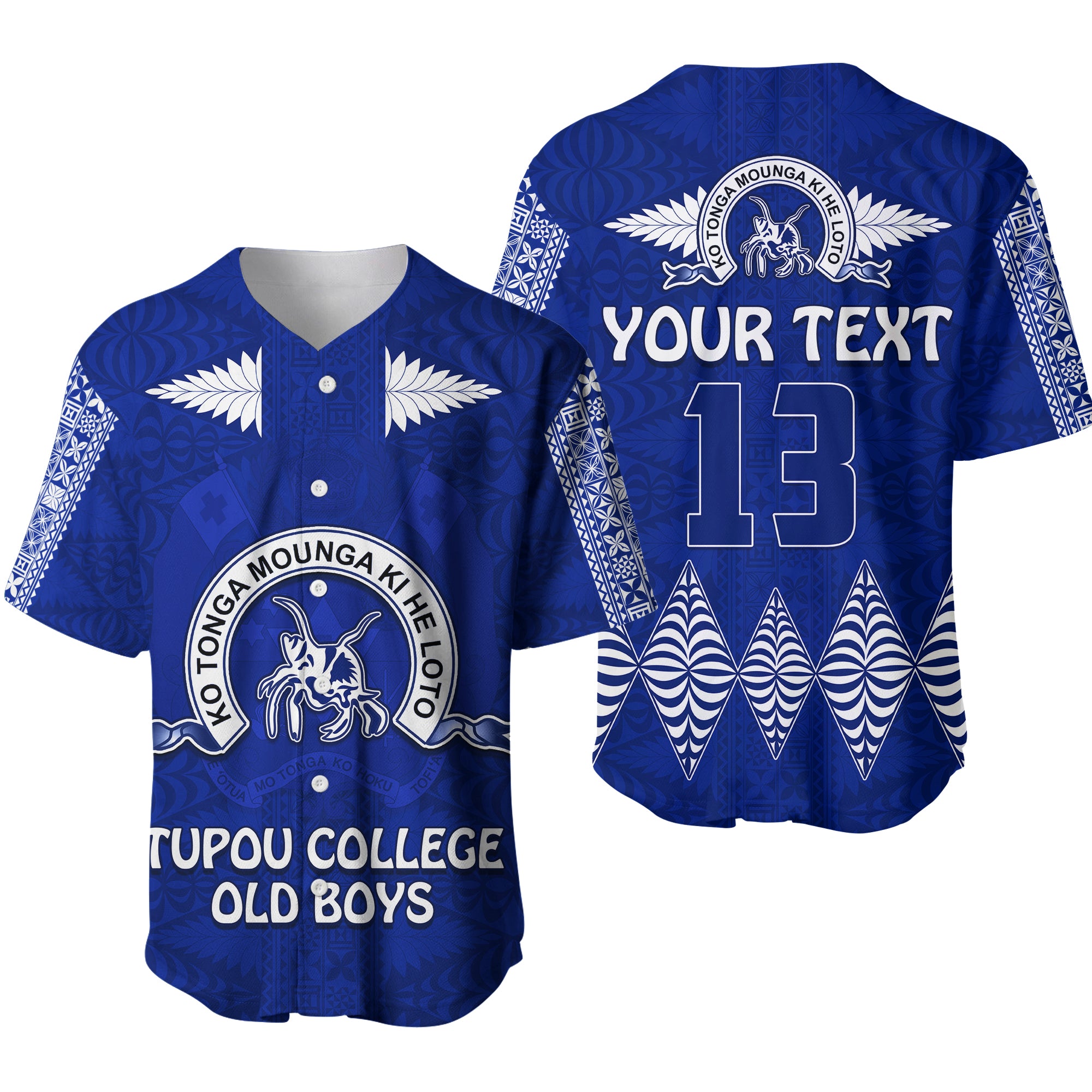 (Custom Personalised) Tupou College Baseball Jersey Always Proud of Old Boys Toloa LT13 Blue - Polynesian Pride