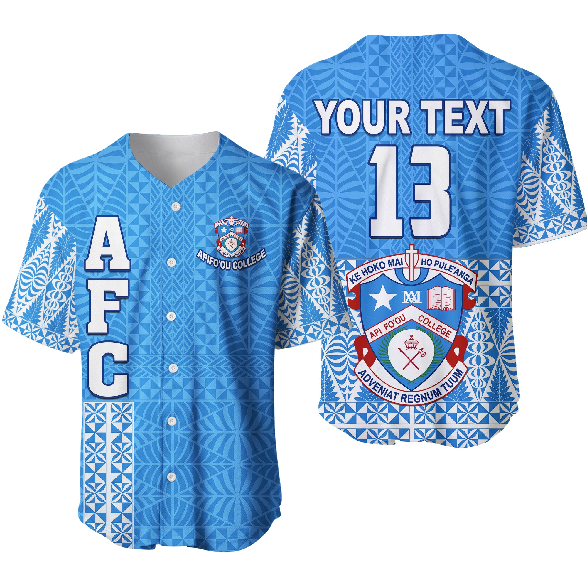 (Custom Personalised) Apifo'ou College Baseball Jersey Tongan Pattern AFC Lovers LT13 Blue - Polynesian Pride