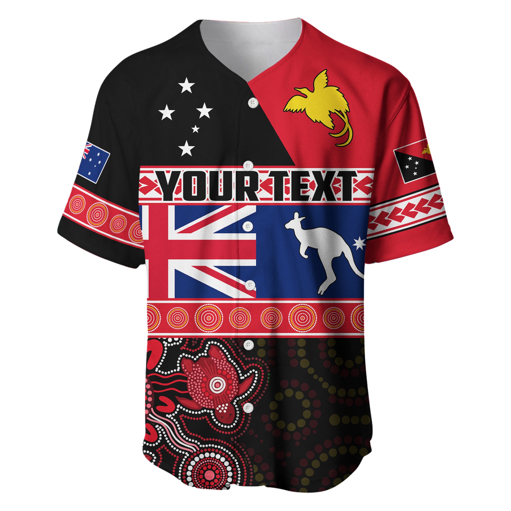 (Custom Personalised) Papua New Guinea and Australia T Shirt Baseball Jersey PNG and AUS LT13 Black - Polynesian Pride