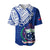 Samoa Siapo Baseball Jersey Sporty Mix Barkcloth Panel LT13 Blue - Polynesian Pride