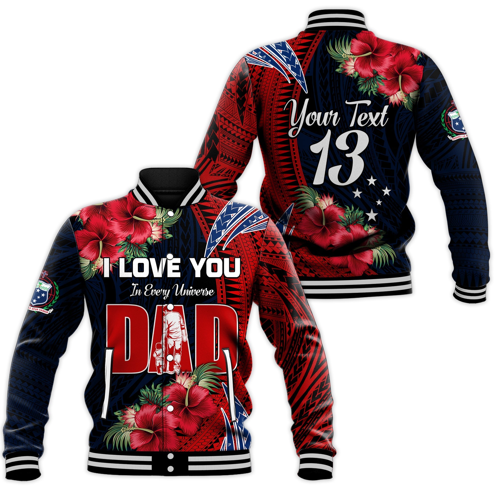 (Custom Text and Number) Samoa Fathers Day Baseball Jacket Polynesian Best Dad Ever LT13 Unisex Red - Polynesian Pride