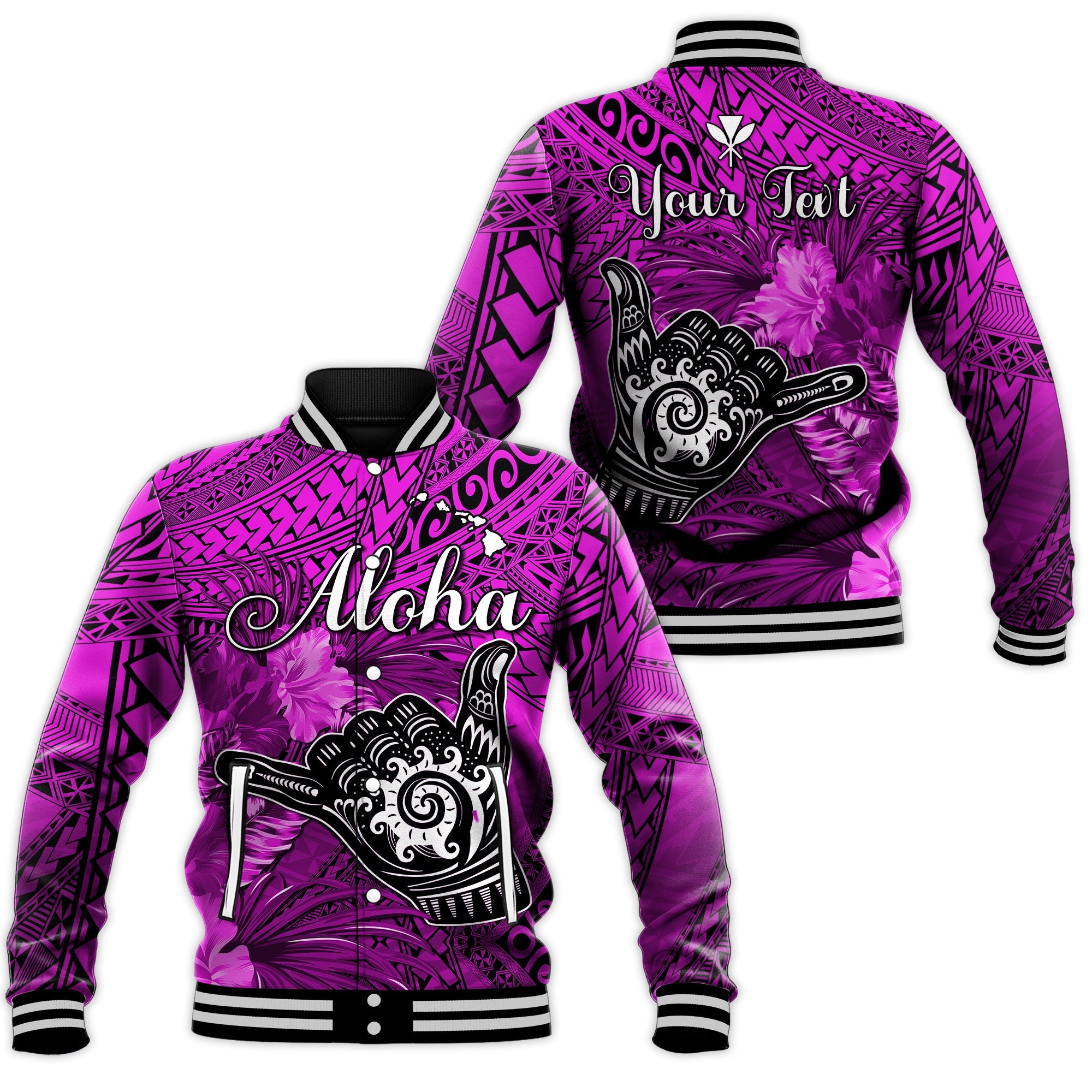 (Custom Personalised) The Shaka Hawaii Baseball Jacket Tropical Flowers Purple Version LT13 Unisex Purple - Polynesian Pride