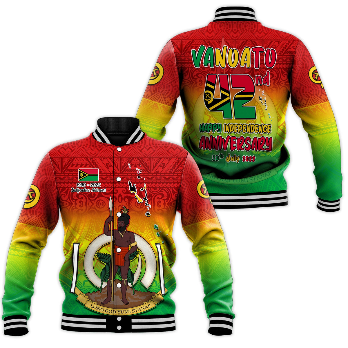 Vanuatu Independence Day Baseball Jacket 42nd Anniversary Yumi Yumi Yumi LT13 Unisex Red - Polynesian Pride