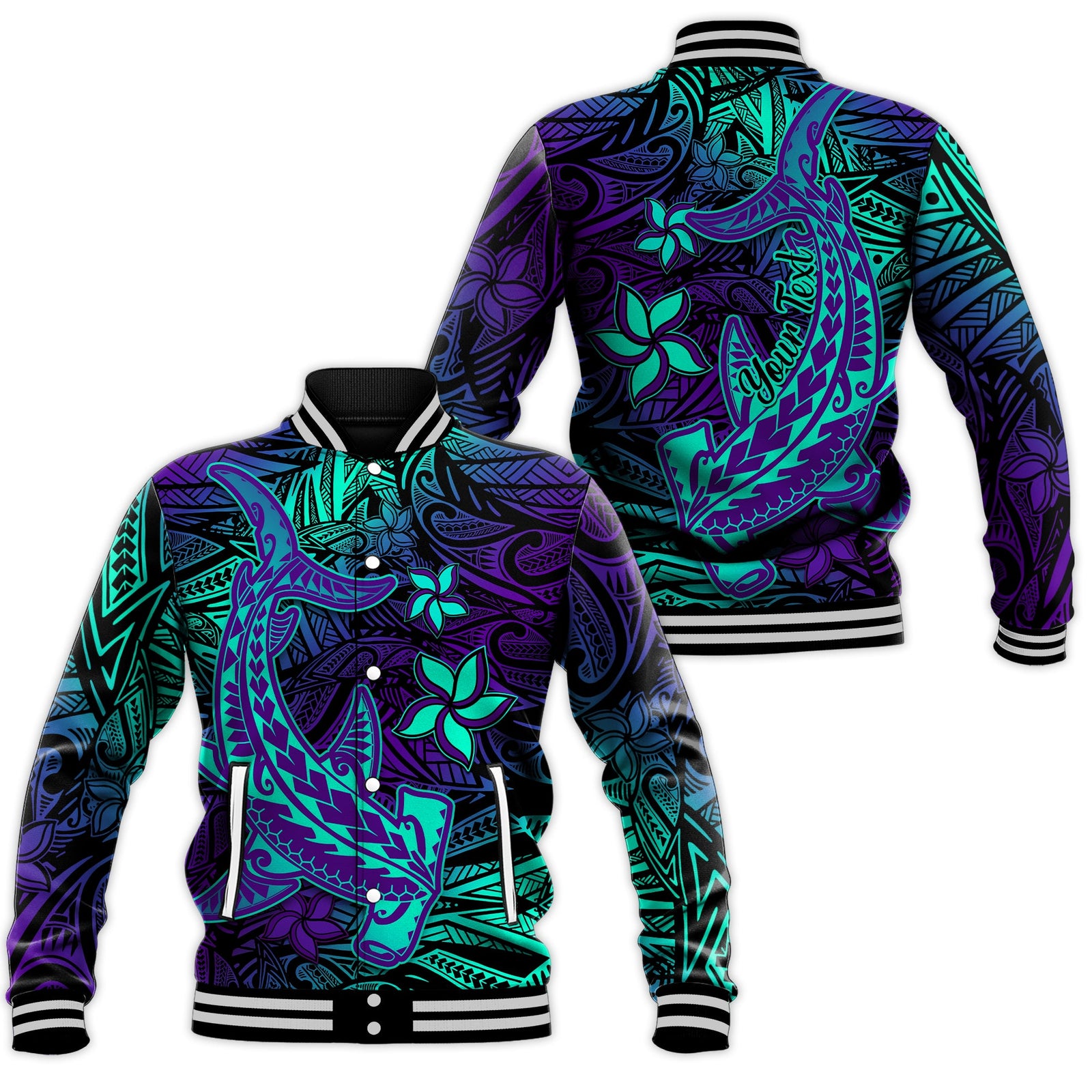 (Custom Personalised) Polynesian Baseball Jacket Purple Paradise Hawaiian Tribal Hammerhead Shark LT14 Unisex Purple - Polynesian Pride