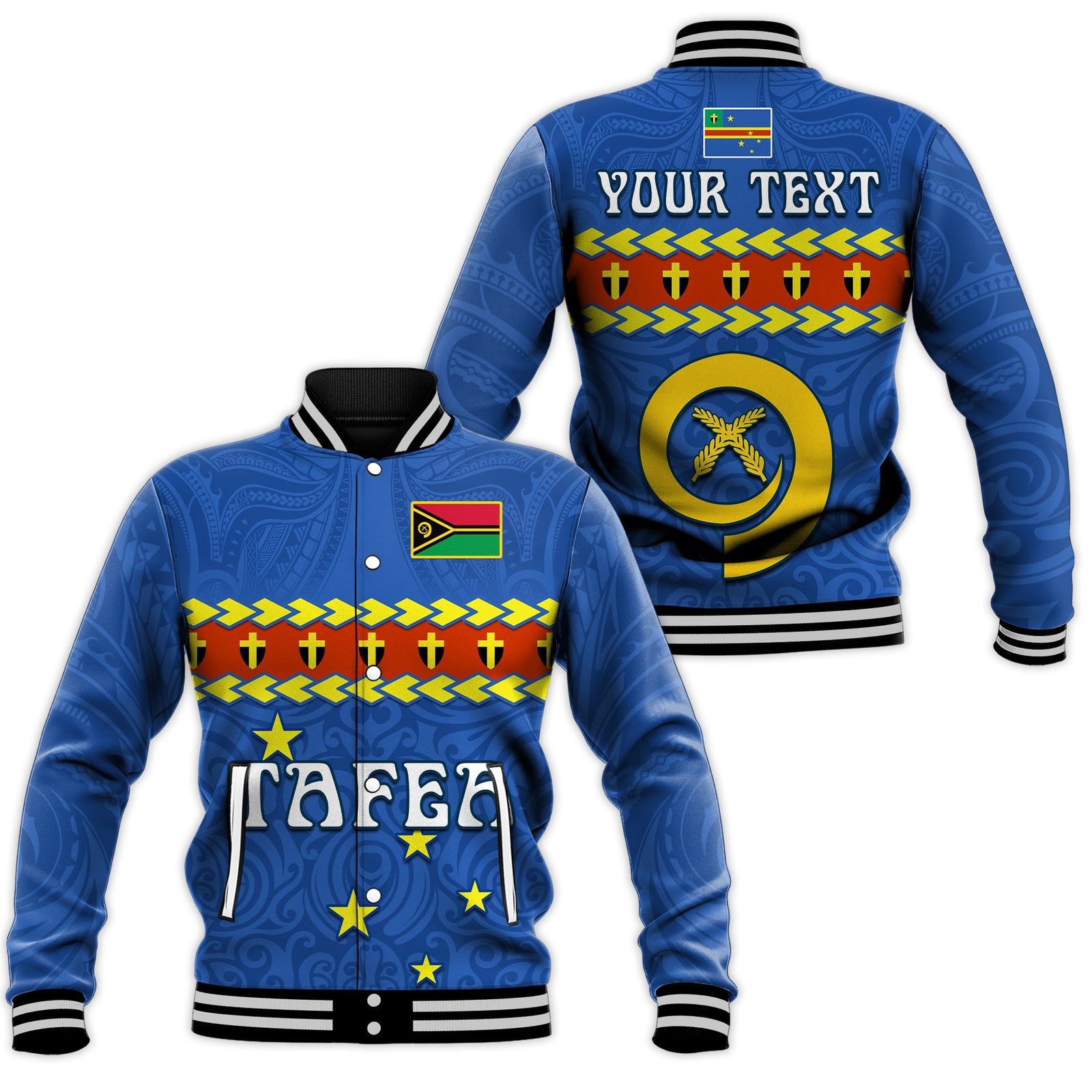 (Custom Personalised) Tafea Province Baseball Jacket Vanuatu Pig Tusk Polynesian Flag Style LT14 Unisex Blue - Polynesian Pride