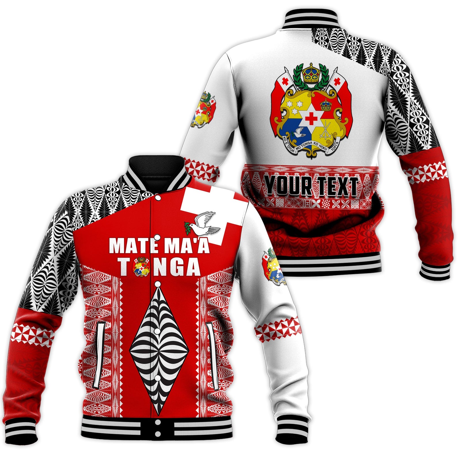 (Custom Personalised) Tonga Rugby Baseball Jacket Kupesi Ngatu Mate Maa Tonga LT13 Unisex Red - Polynesian Pride