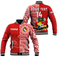 (Custom Text And Number) Tonga Baseball Jacket Tongan Coat Of Arms Ngatu Pattern LT14 - Polynesian Pride