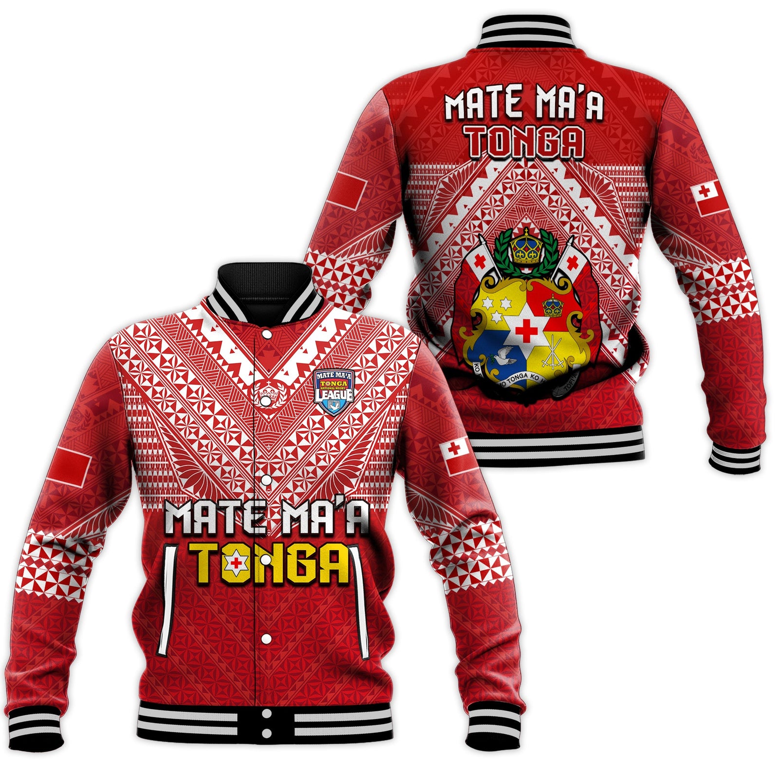 Tonga Rugby MMT Baseball Jacket Ngatu Mate Maa Tonga Special LT13 Unisex Red - Polynesian Pride