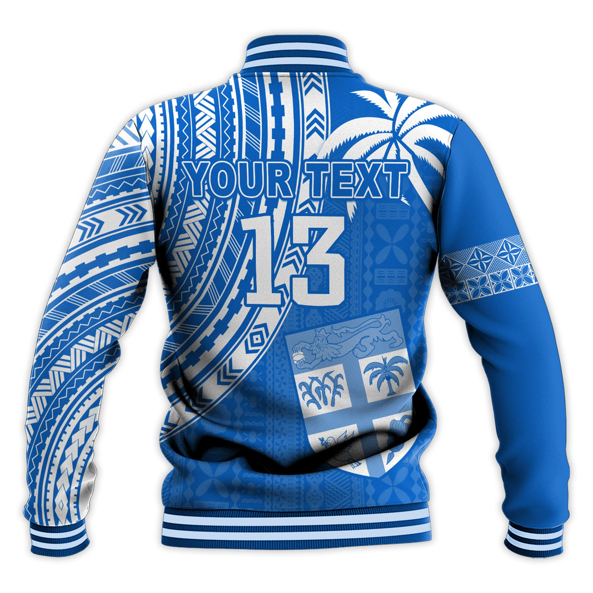 (Custom Text and Number) Fiji Rugby Sevens Baseball Jacket Fijian 7s Tapa Polynesian Blue Ver.01 LT13 - Polynesian Pride