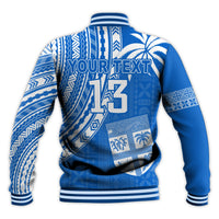 (Custom Text and Number) Fiji Rugby Sevens Baseball Jacket Fijian 7s Tapa Polynesian Blue Ver.01 LT13 - Polynesian Pride