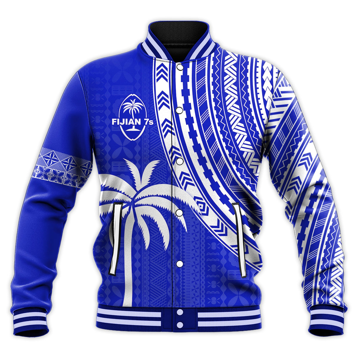 Fiji Rugby Sevens Baseball Jacket Fijian 7s Tapa Polynesian Blue Ver.02 LT13 Unisex Blue - Polynesian Pride