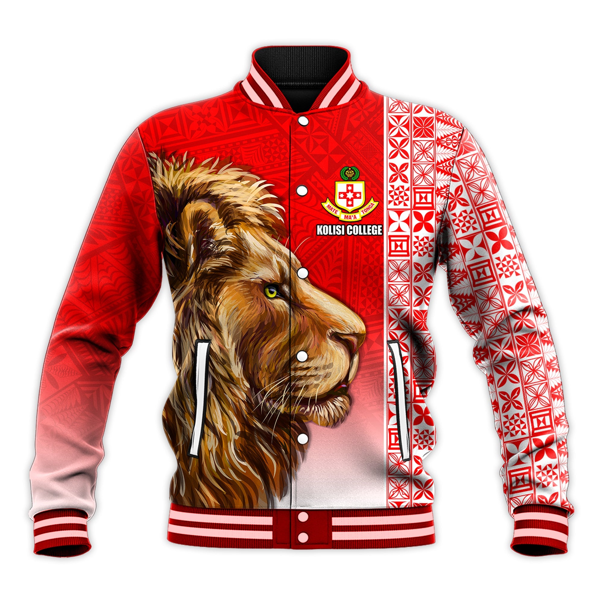 Kolisi Tonga College Atele Baseball Jacket Home of the Lions LT13 Unisex Red - Polynesian Pride