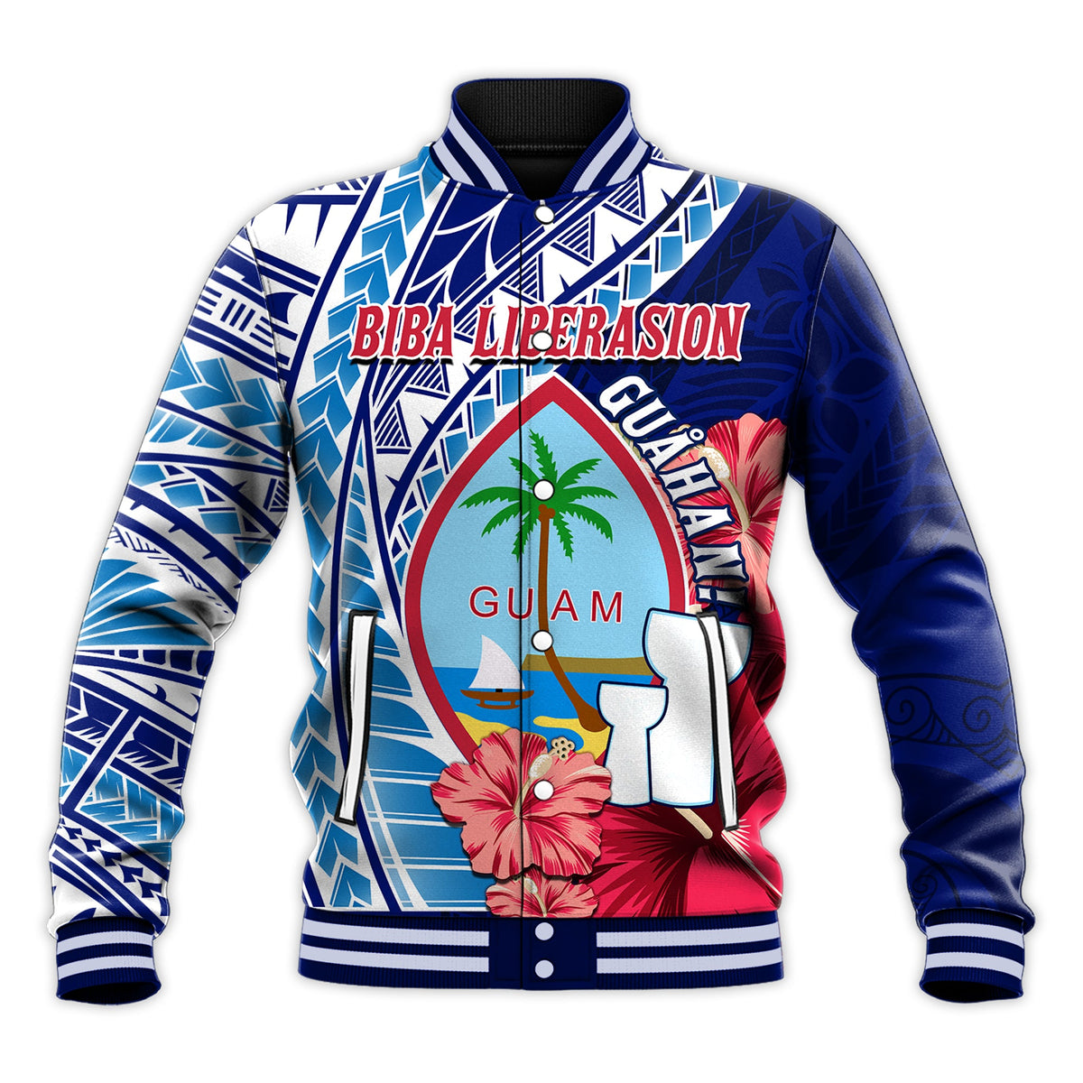 (Custom Personalised) Guam Chamorro Baseball Jacket Happy Liberation Day Latte Stone LT13 - Polynesian Pride