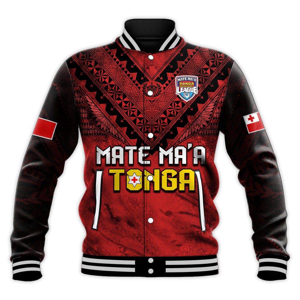 Tonga Rugby MMT Baseball Jacket Ngatu Mate Maa Tonga Grunge LT13 - Polynesian Pride