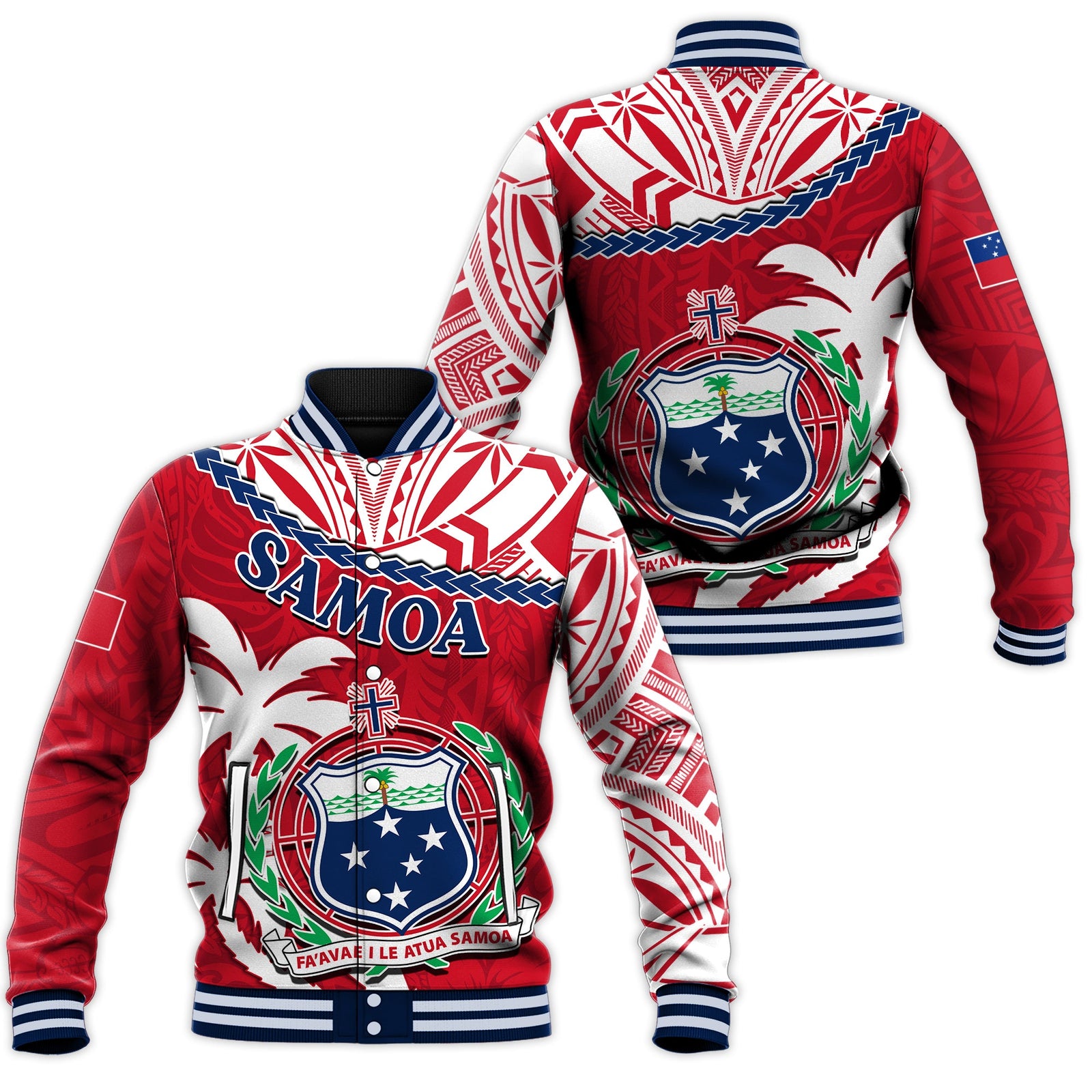 Samoa Baseball Jacket Samoan Coat Of Arms With Coconut Red Style LT14 Unisex Red - Polynesian Pride