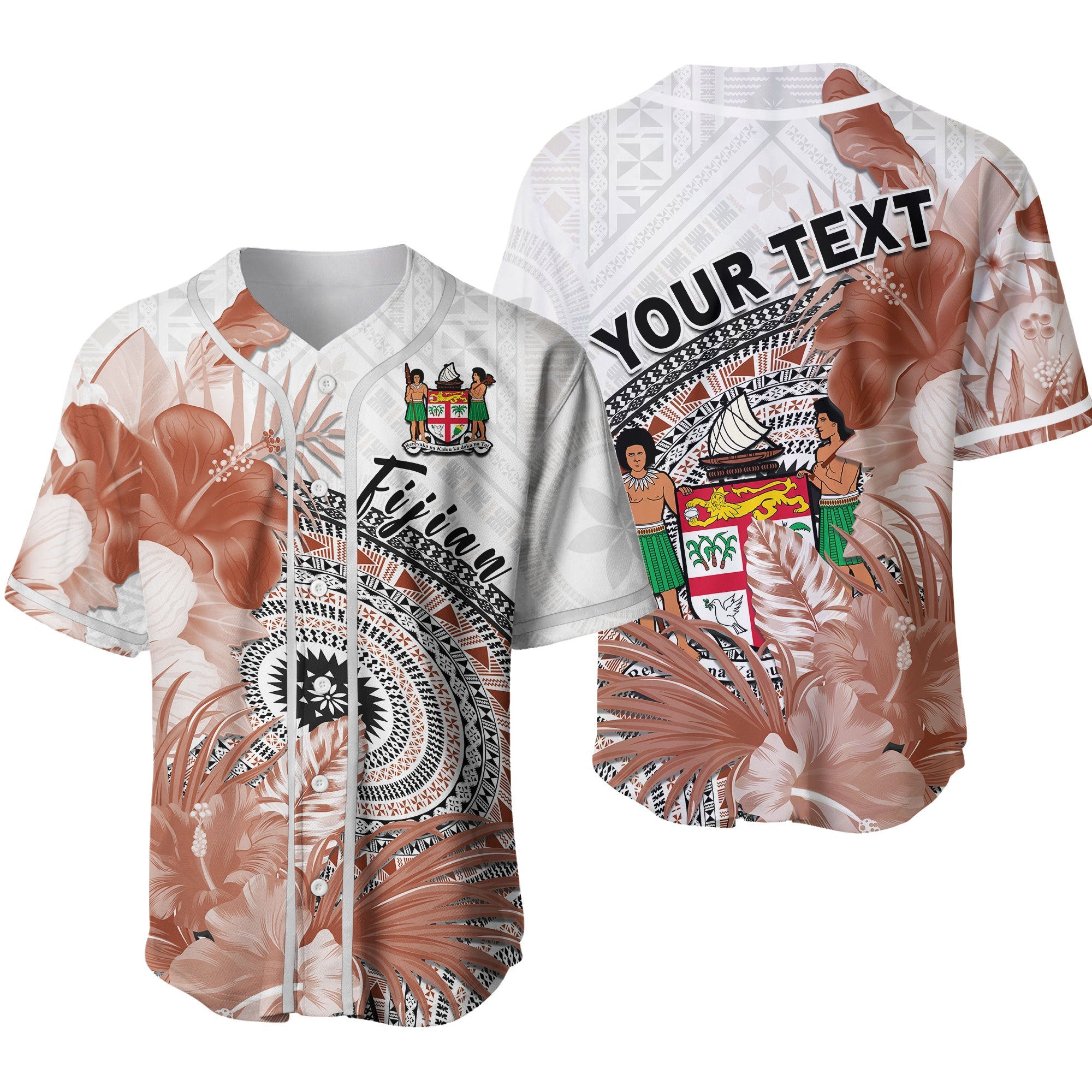 (Custom Personalised) Fiji Tapa Baseball Jersey White Fijian Masi Be Loved Hibiscus Ver.02 LT13 White - Polynesian Pride