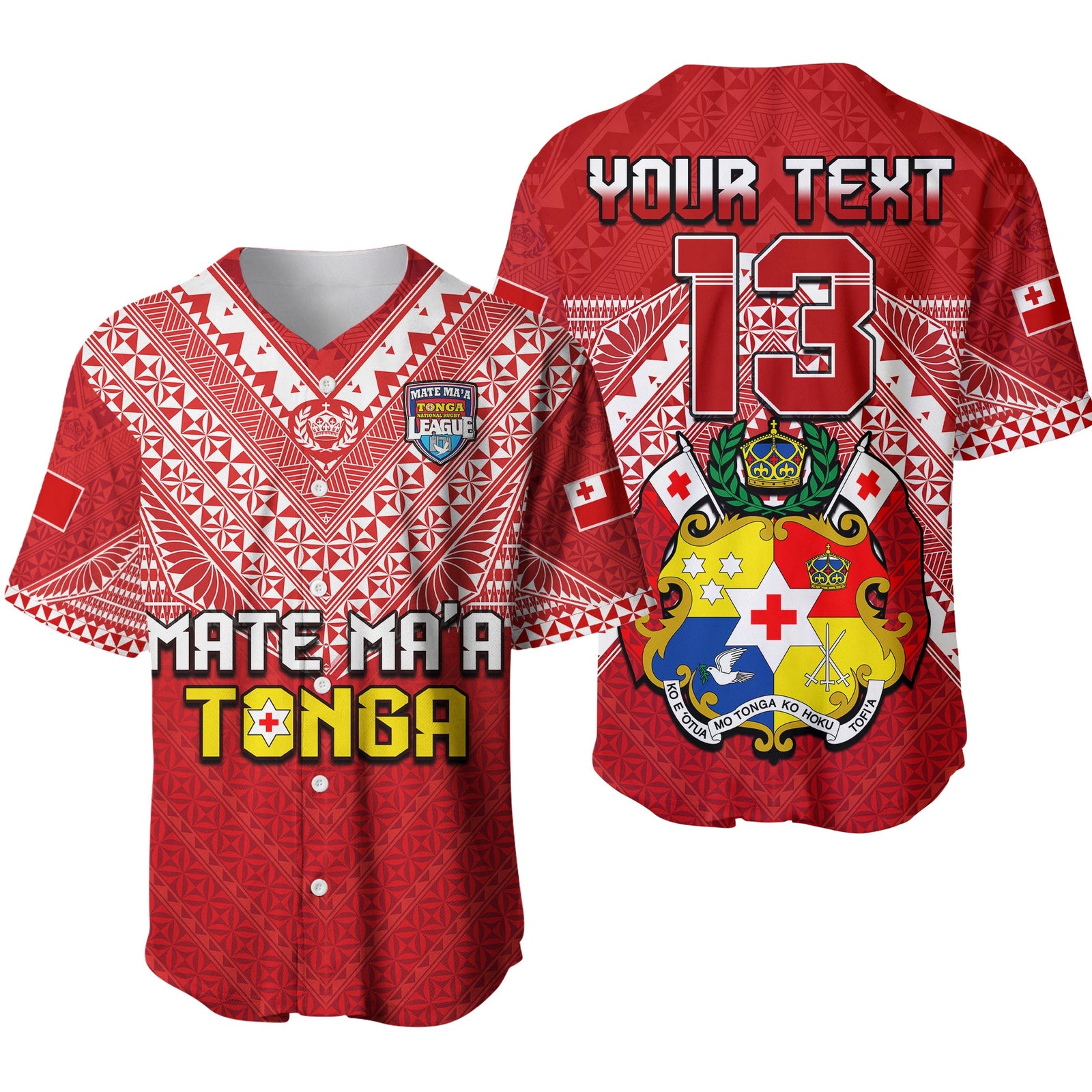 (Custom Text and Number) Tonga Rugby MMT Baseball Jersey Ngatu Mate Maa Tonga Special Ver.01 LT13 Red - Polynesian Pride