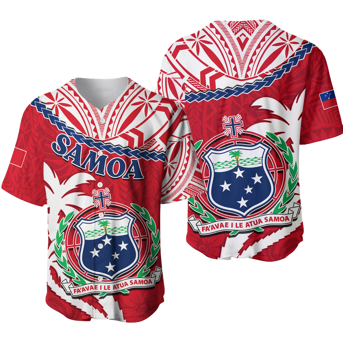 Samoa Baseball Jersey Samoan Coat Of Arms With Coconut Red Style LT14 Red - Polynesian Pride