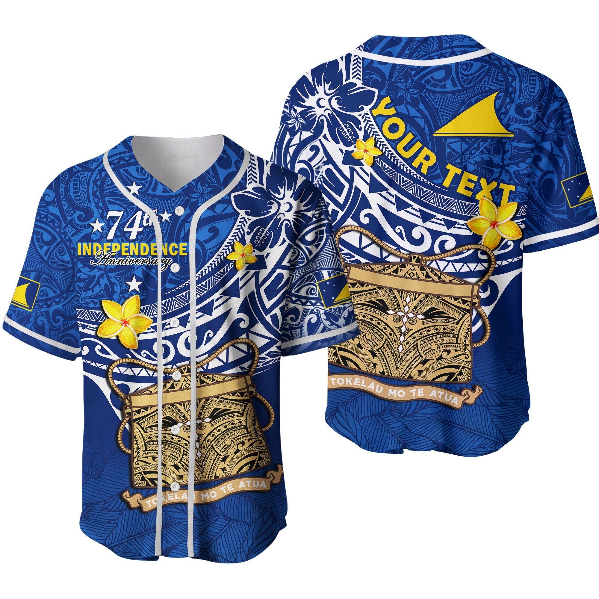 (Custom Personalised) Tokelau Baseball Jersey National Badge Polynesian Happy 74th Independence Anniversary Ver.02 LT14 Blue - Polynesian Pride