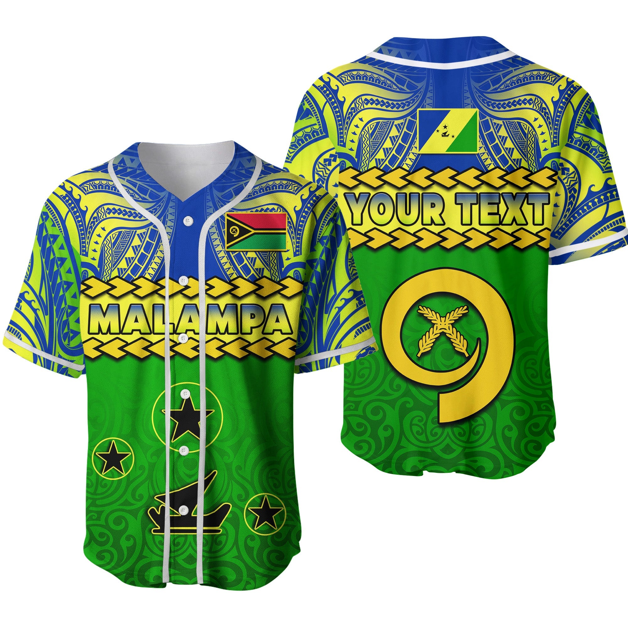 (Custom Personalised) Malampa Province Baseball Jersey Vanuatu Pig Tusk Polynesian Flag Style Ver.02 LT14 Green - Polynesian Pride