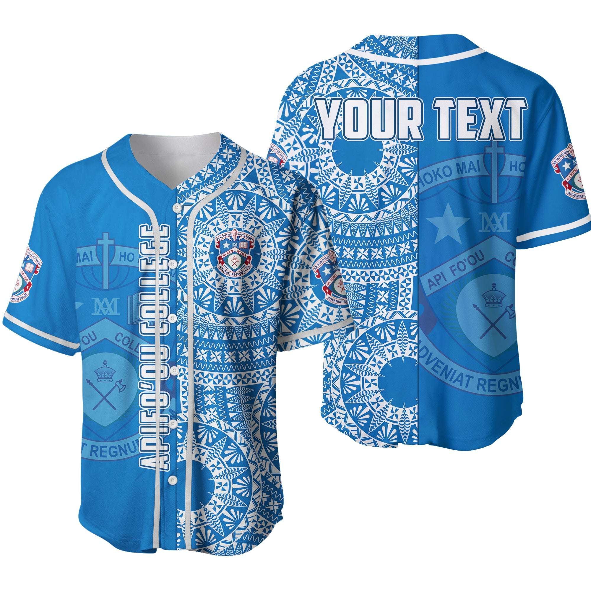 (Custom Personalised) Apifoou Tonga College Baseball Jersey Tongan Ngatu Pattern Ver.02 LT14 Blue - Polynesian Pride