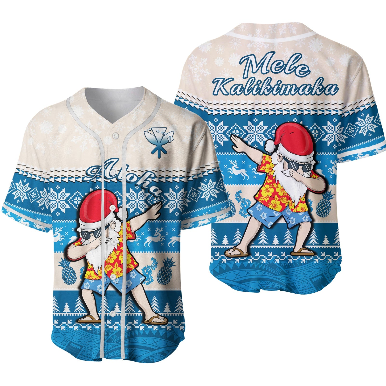 Hawaii Mele Kalikimaka Baseball Jersey Dabbing Santa Blue Merry Christmas Ver.02 LT14 Blue - Polynesian Pride