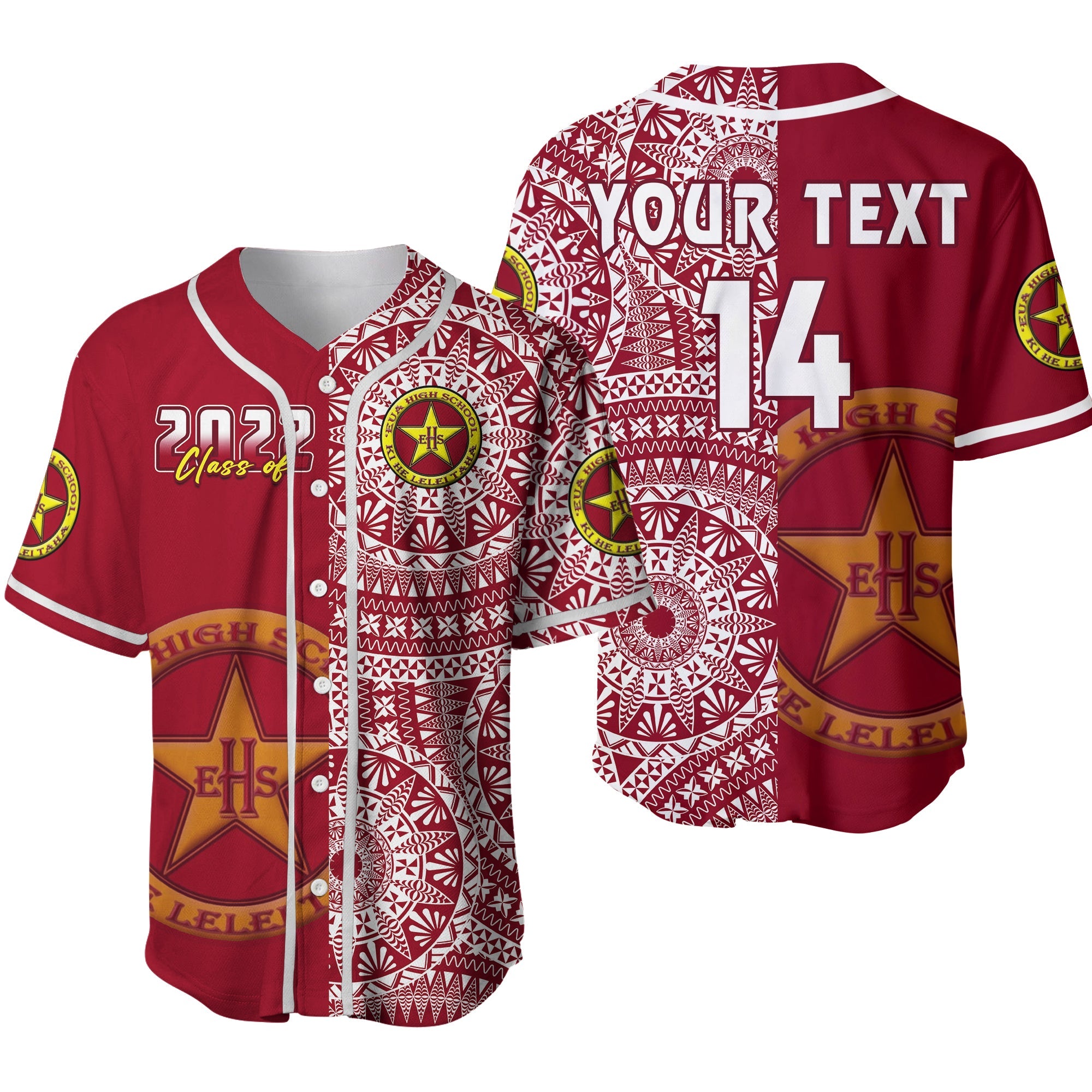 (Custom Text And Number) Tonga Eua High School Baseball Jersey Class Of Year Tongan Ngatu Pattern Ver.02 LT14 Maroon - Polynesian Pride