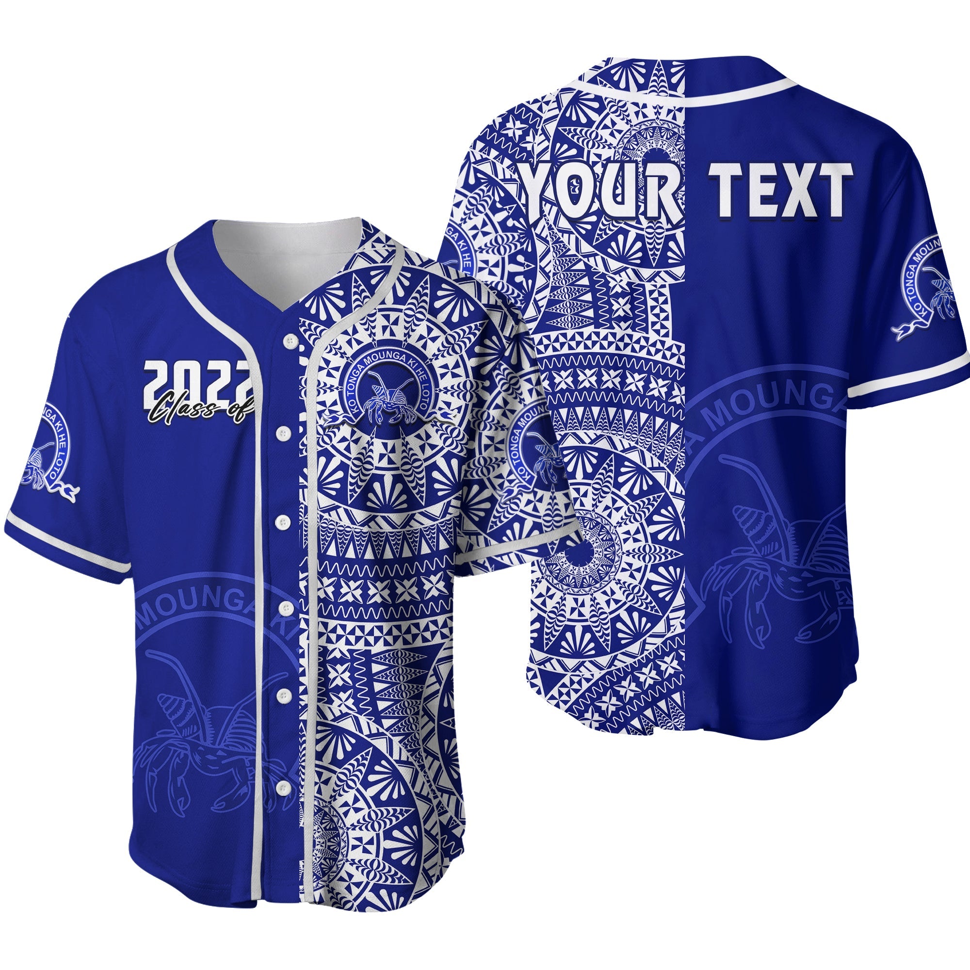 (Custom Text And Number) Queen Salote Tonga College Baseball Jersey Class Of Year Tongan Ngatu Pattern Ver.02 LT14 Blue - Polynesian Pride