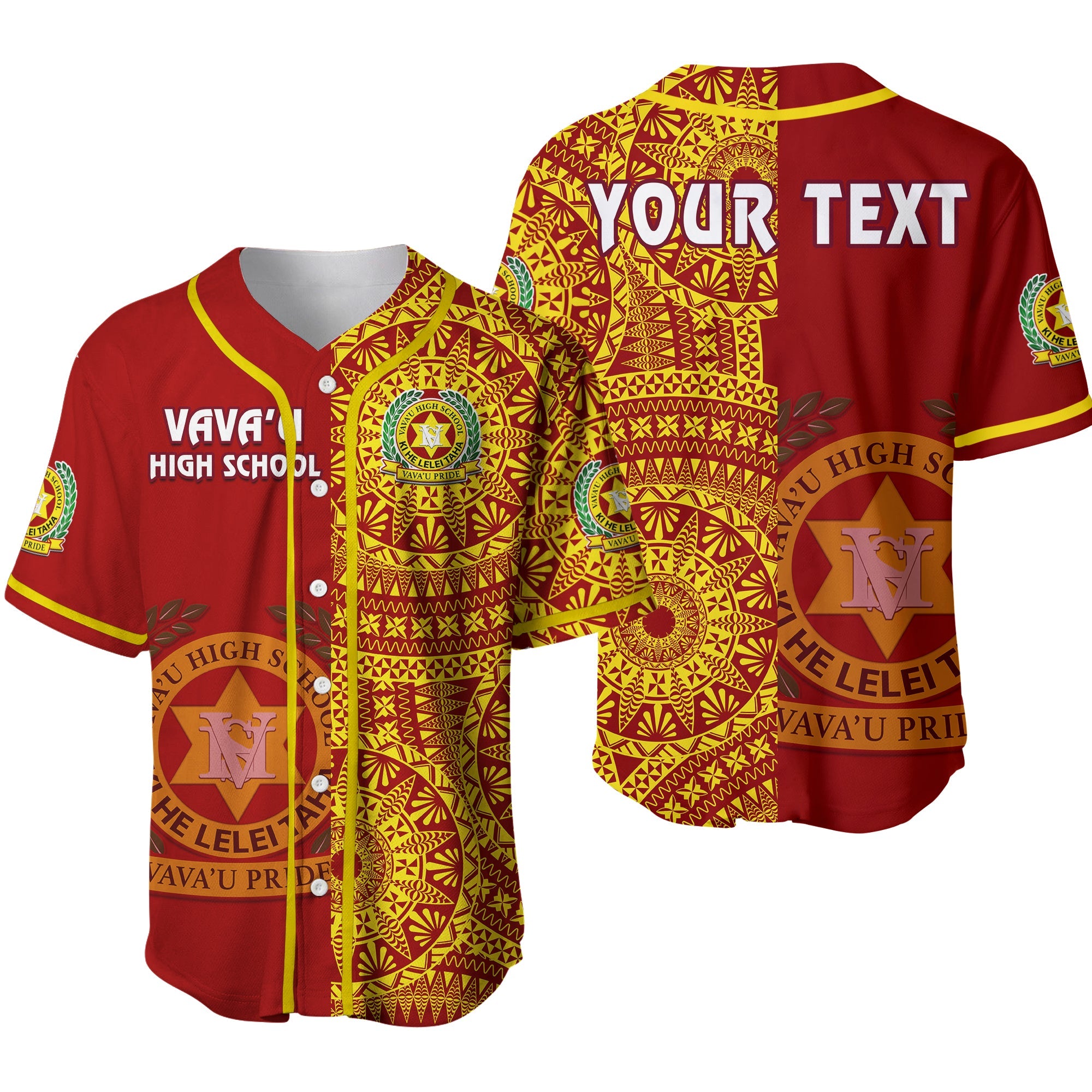 (Custom Personalised) Tonga Vavau High School Baseball Jersey Tongan Ngatu Pattern Ver.02 LT14 Red - Polynesian Pride