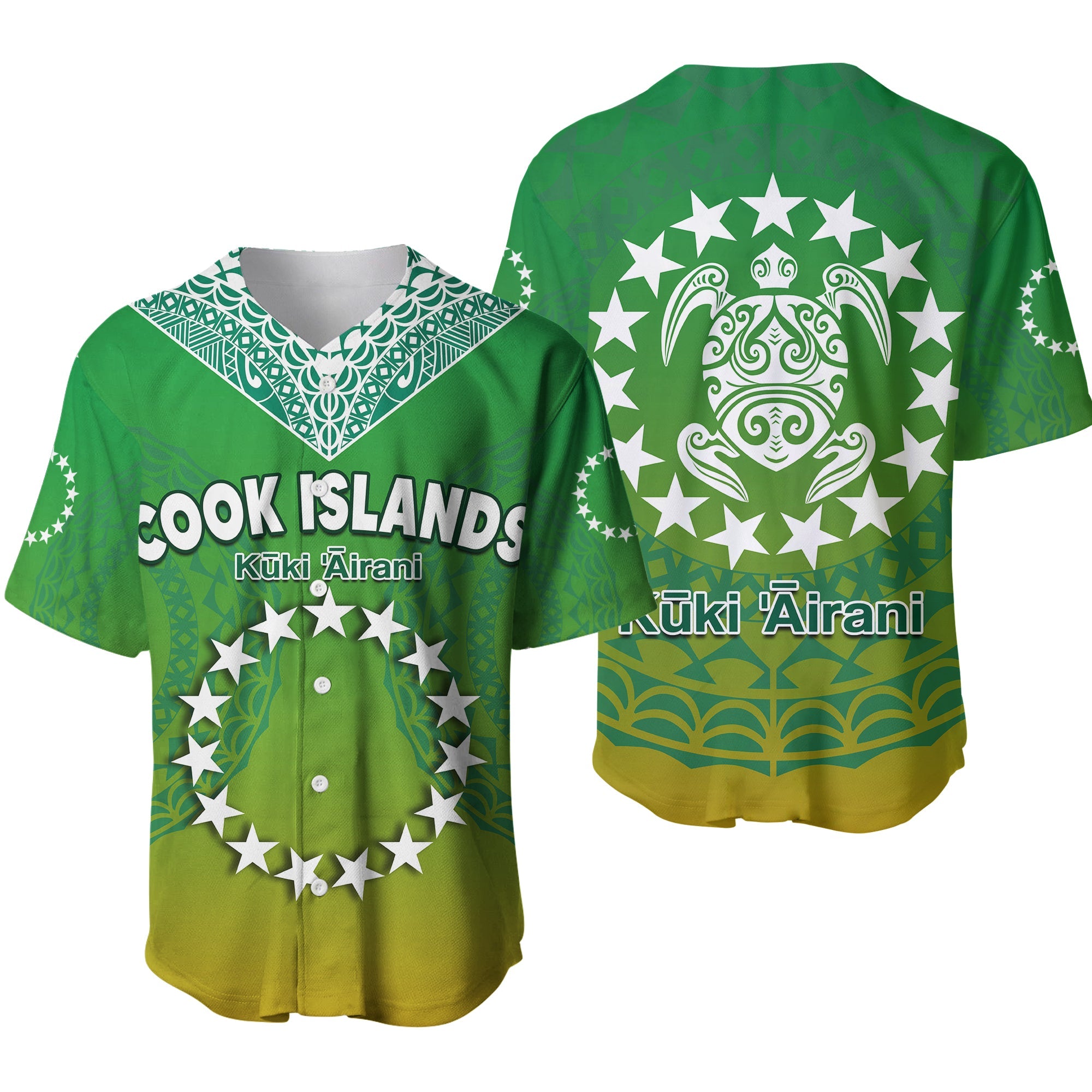 Cook Islands Baseball Jersey Circle Pattern Mix Sea Turtle Green Version LT14 Green - Polynesian Pride