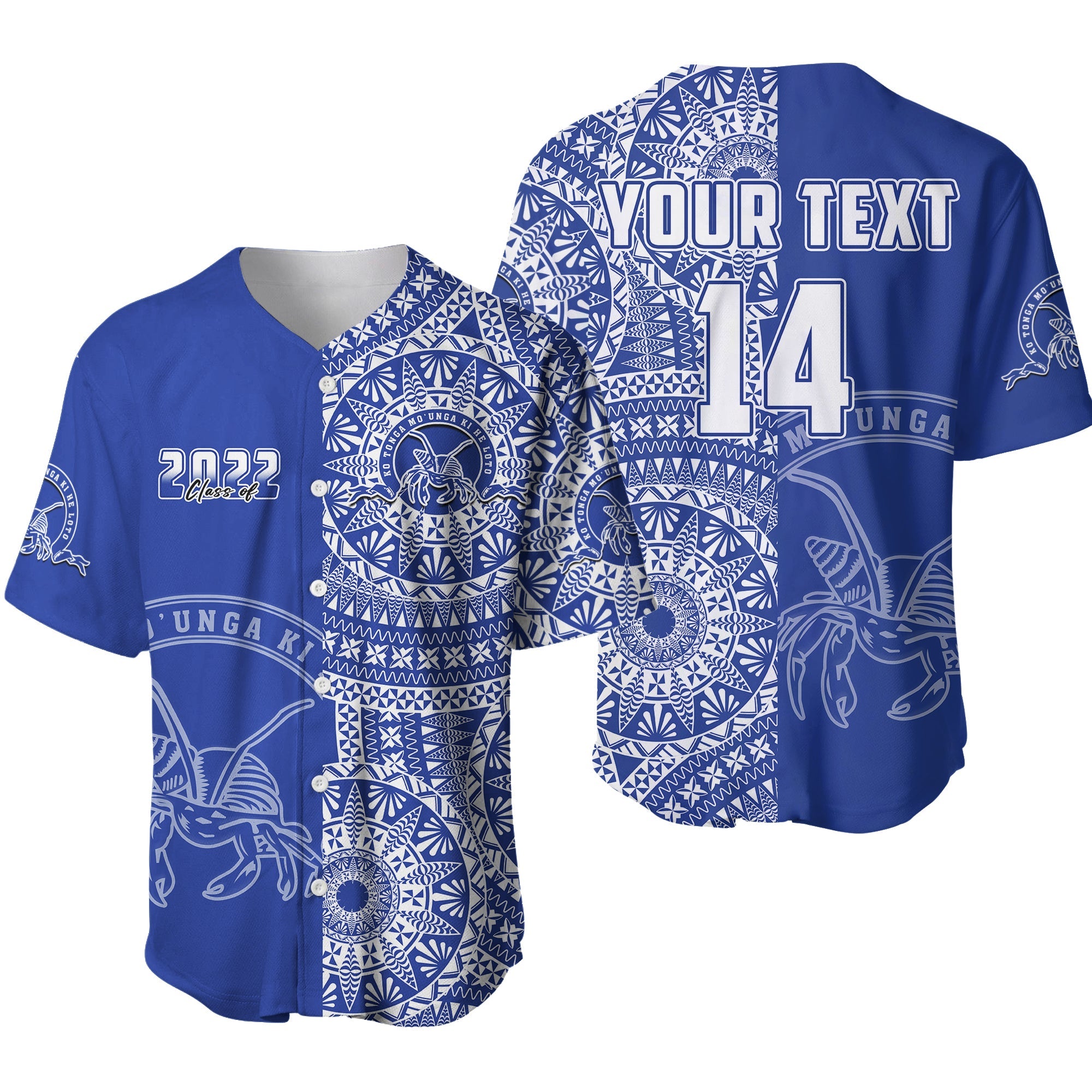 (Custom Text And Number) Tupou Tonga College Baseball Jersey Class Of Year Tongan Ngatu Pattern LT14 Blue - Polynesian Pride