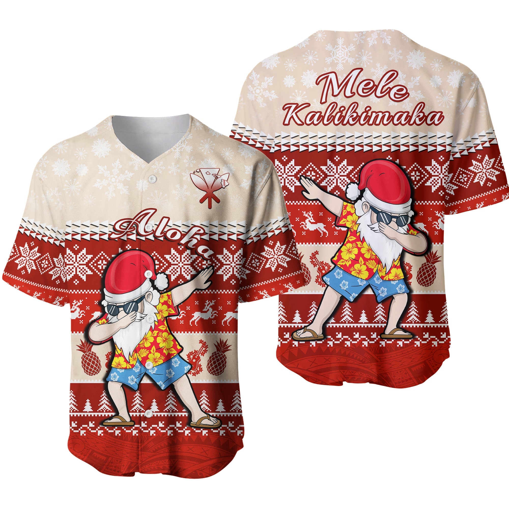 Hawaii Mele Kalikimaka Baseball Jersey Dabbing Santa Red Merry Christmas LT14 Red - Polynesian Pride