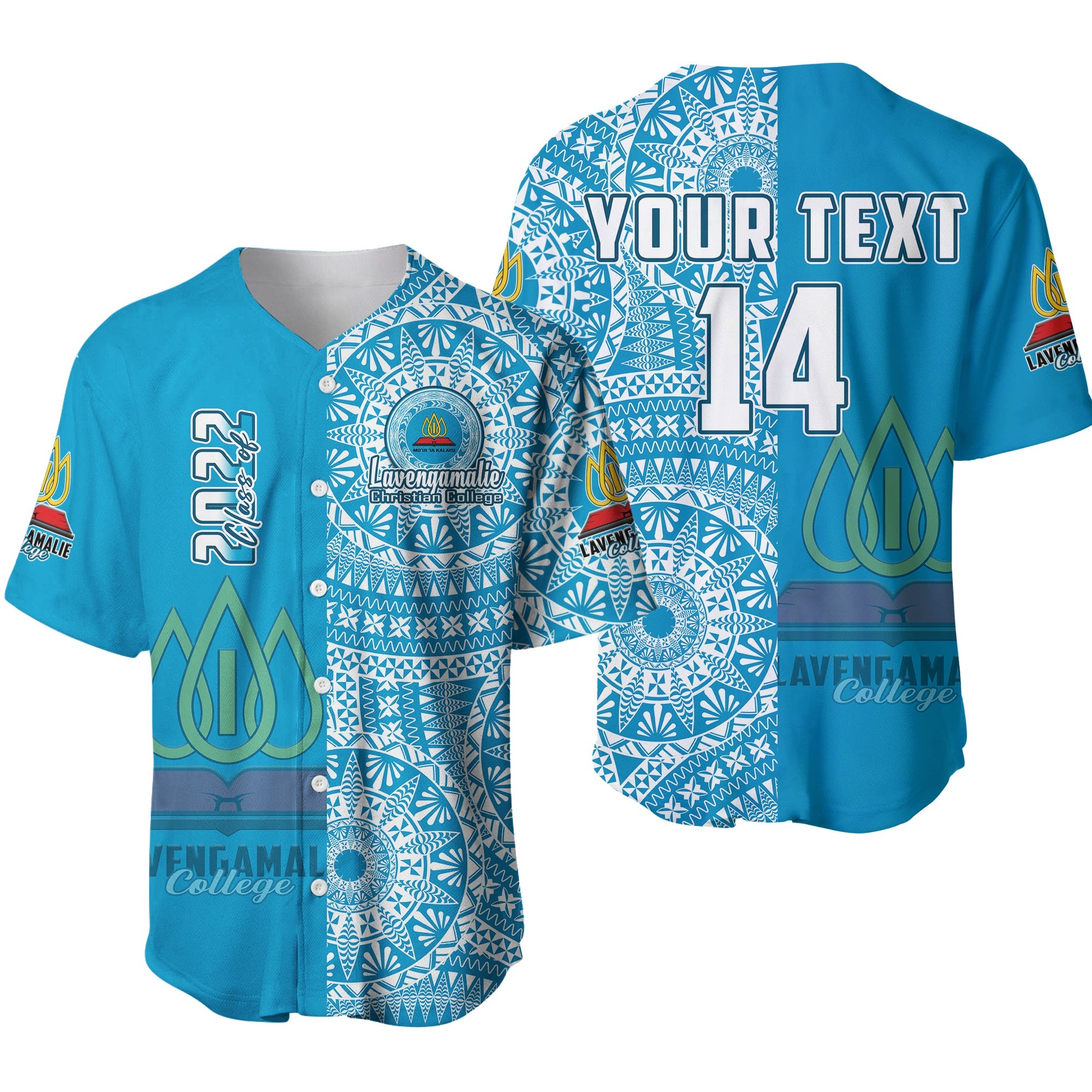 (Custom Personalised) Lavengamalie Tonga College Baseball Jersey Class Of Year Tongan Ngatu Pattern LT14 Blue - Polynesian Pride