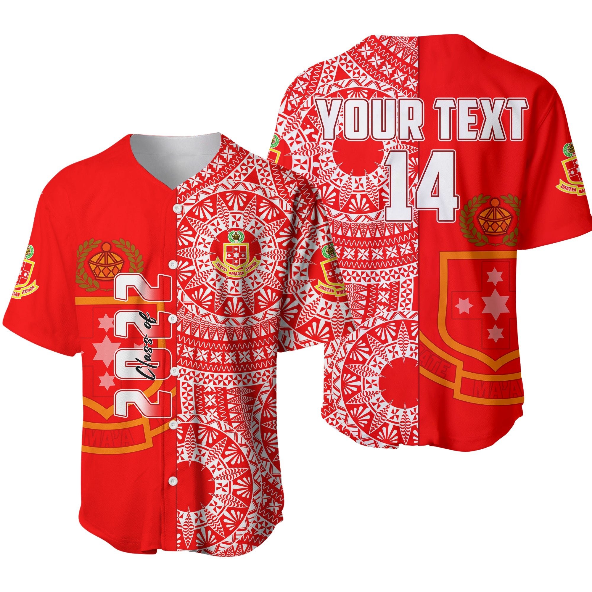 (Custom Text And Number) Kolisi Tonga High School Baseball Jersey Class Of Year Tongan Ngatu Pattern LT14 Red - Polynesian Pride