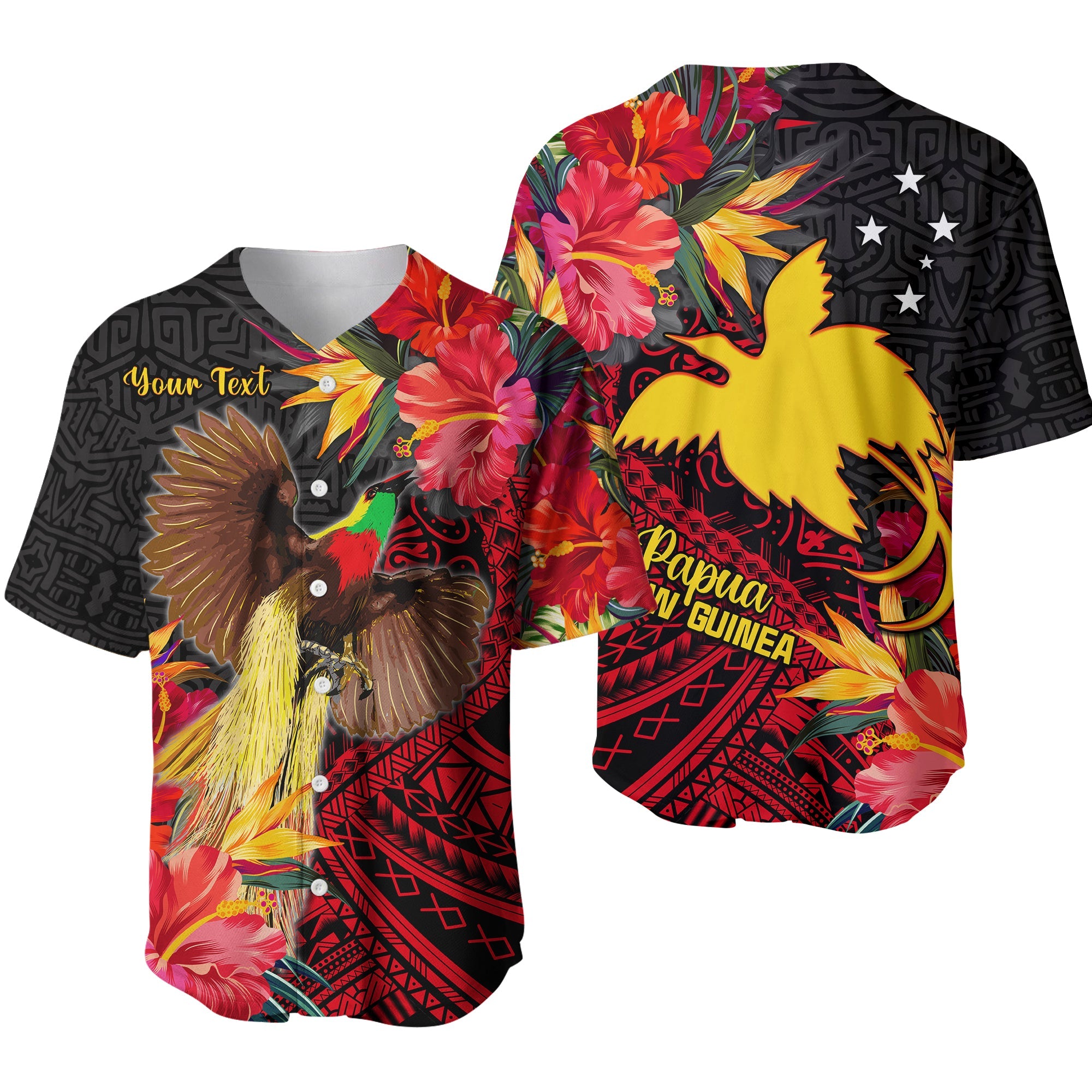 (Custom Personalised) Papua New Guinea Baseball Jersey Bird of Paradise LT13 Black - Polynesian Pride