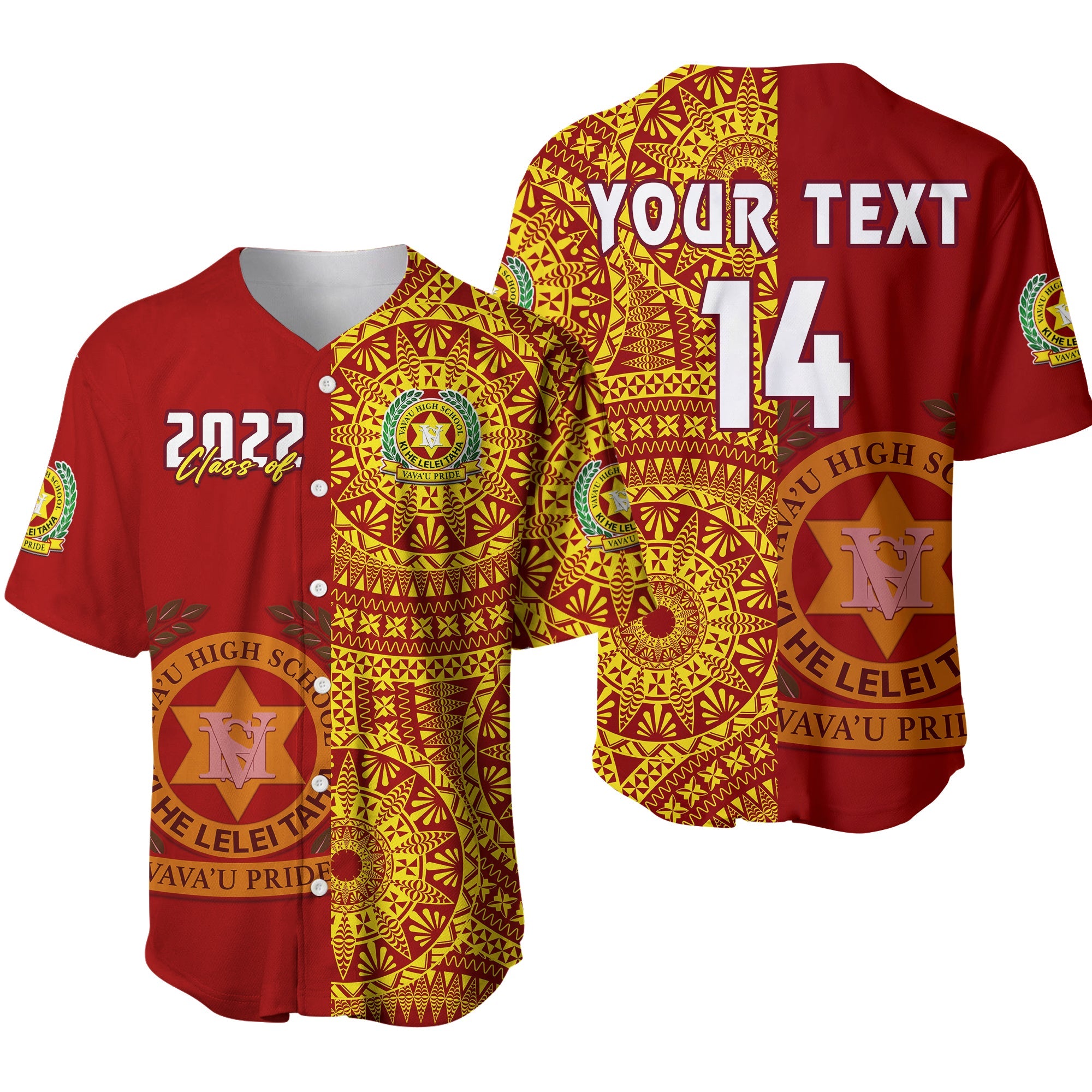 (Custom Text And Number) Tonga Vavau High School Baseball Jersey Class Of Year Tongan Ngatu Pattern LT14 Red - Polynesian Pride