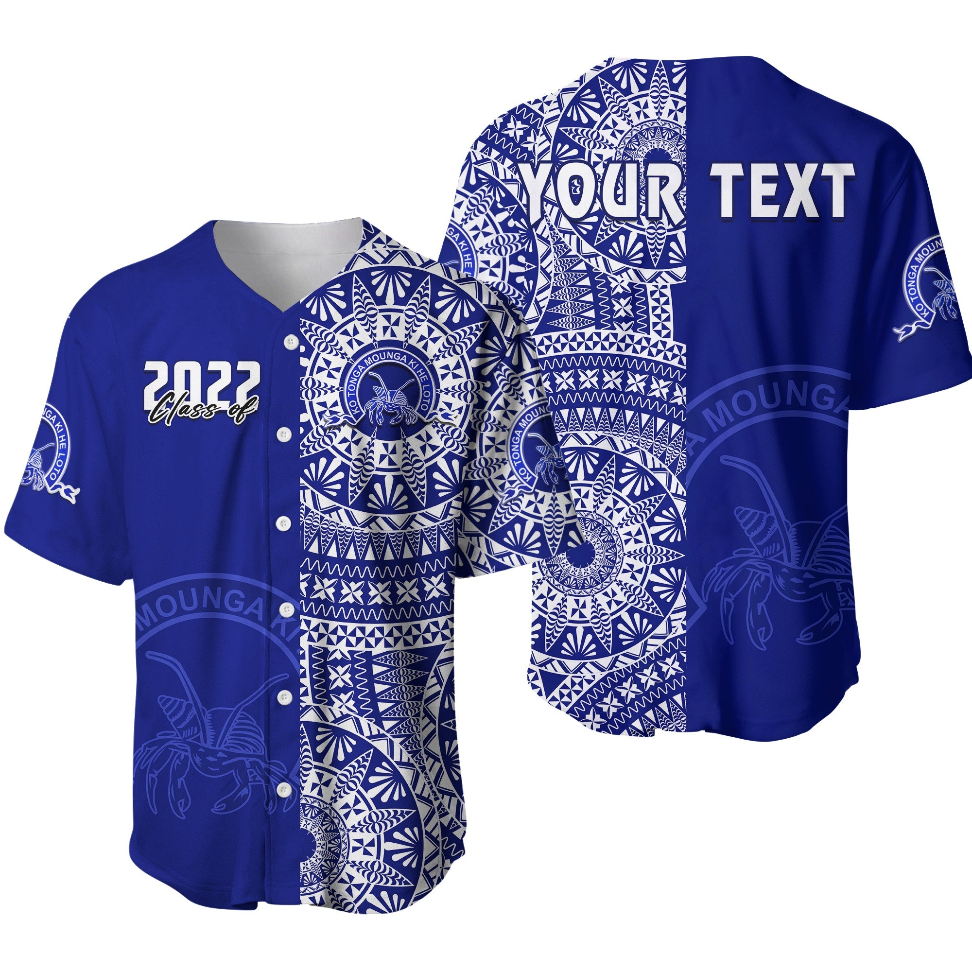 (Custom Text And Number) Queen Salote Tonga College Baseball Jersey Class Of Year Tongan Ngatu Pattern LT14 Blue - Polynesian Pride