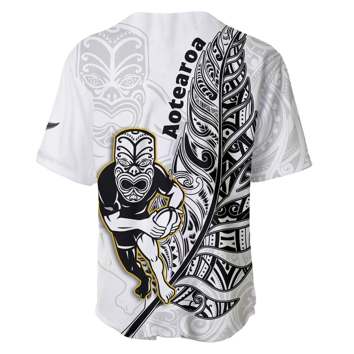 New Zealand Silver Fern Rugby Baseball Jersey All Black Maori Version White LT14 - Polynesian Pride