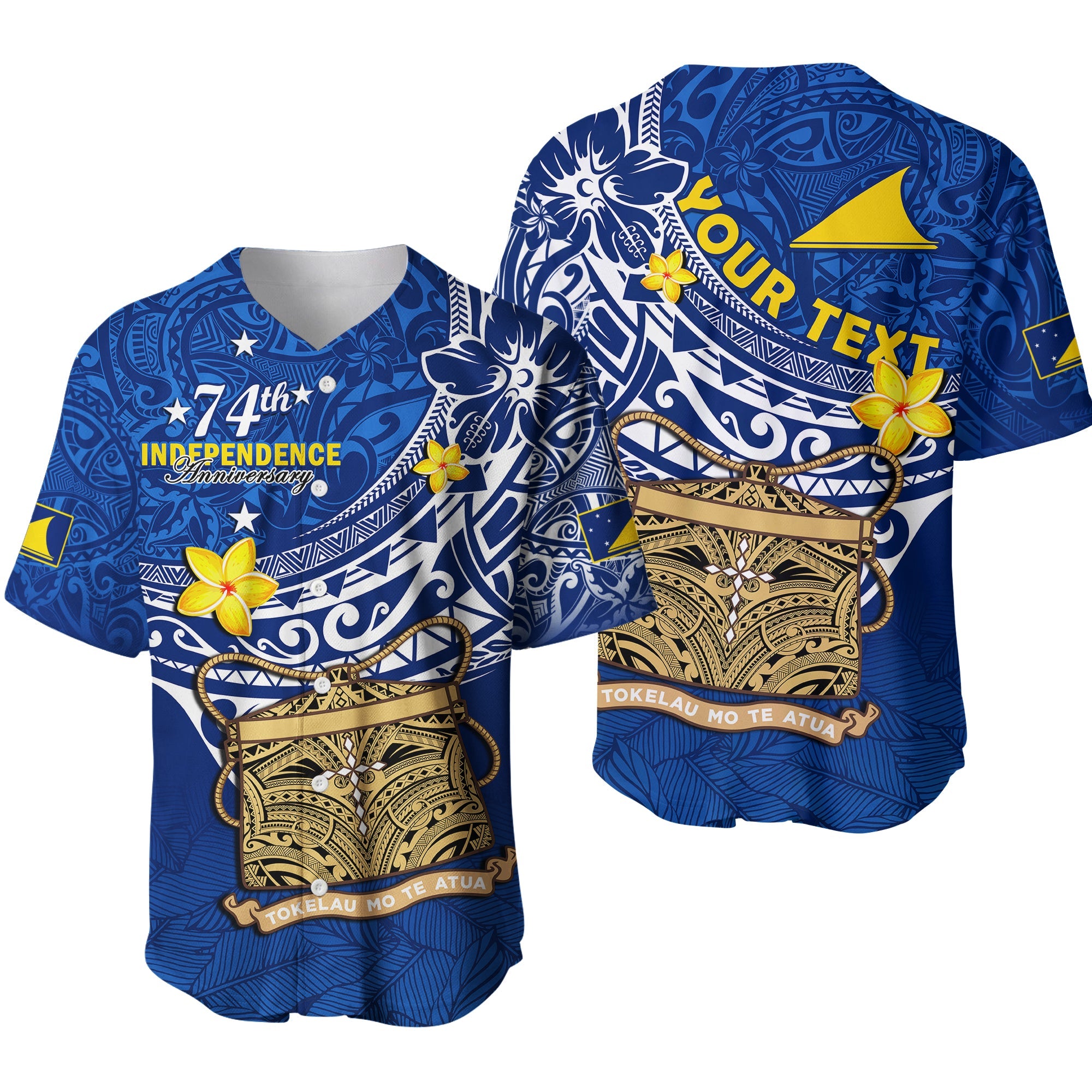 (Custom Personalised) Tokelau Baseball Jersey National Badge Polynesian Happy 74th Independence Anniversary LT14 Blue - Polynesian Pride