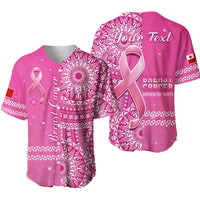 (Custom Personalised) Tonga Breast Cancer Baseball Jersey Tongan Ngatu Pattern No One Fights Alone LT14 Pink - Polynesian Pride