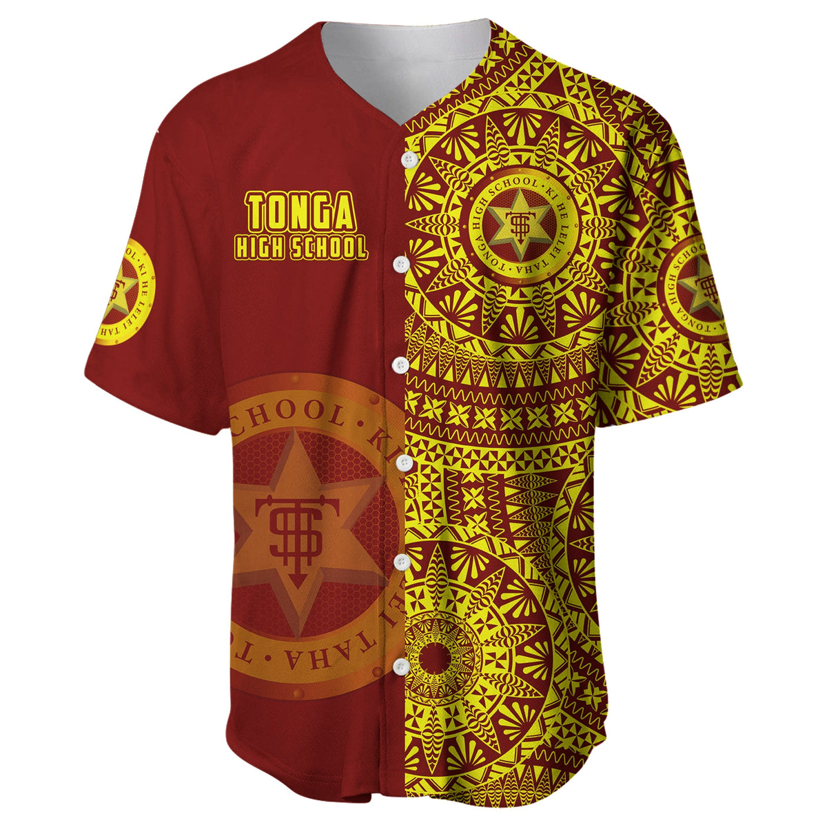 (Custom Personalised) Tonga High School Baseball Jersey Tongan Ngatu Pattern LT14 - Polynesian Pride