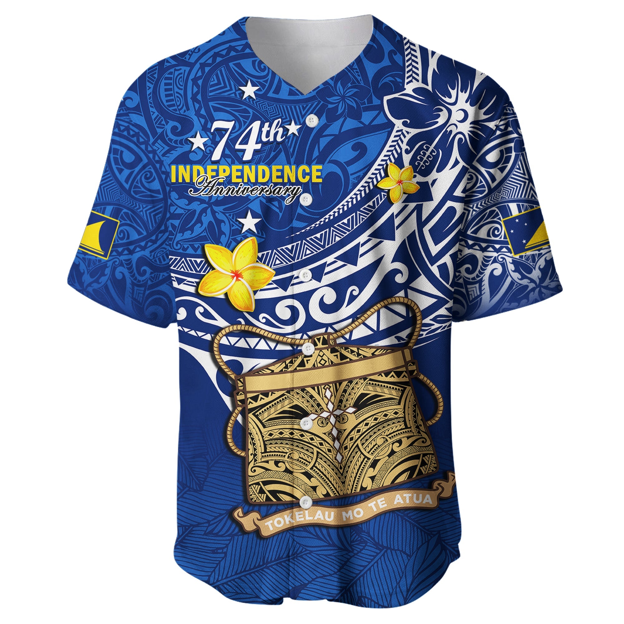 Tokelau Baseball Jersey National Badge Polynesian Happy 74th Independence Anniversary LT14 Blue - Polynesian Pride